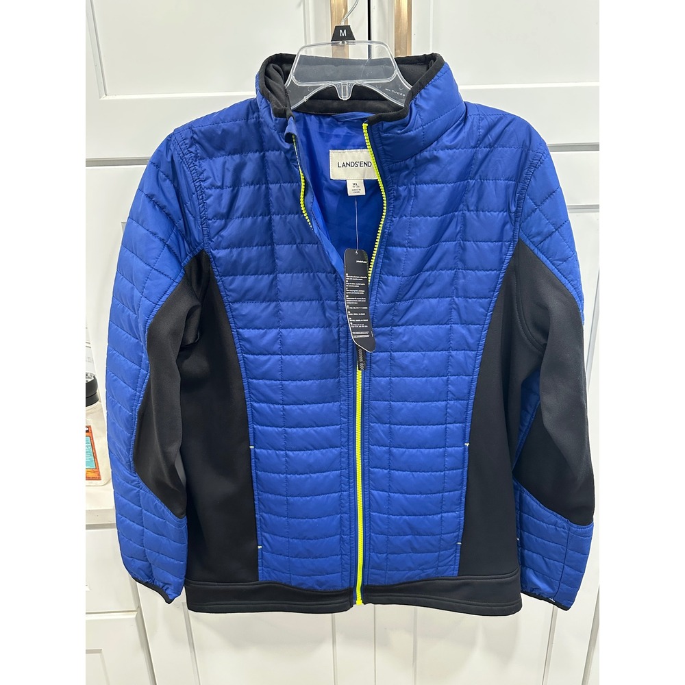 Lands End‎ Kids Blue Black Quilted Full Zip Jacket Size XL 18 20 Insulated